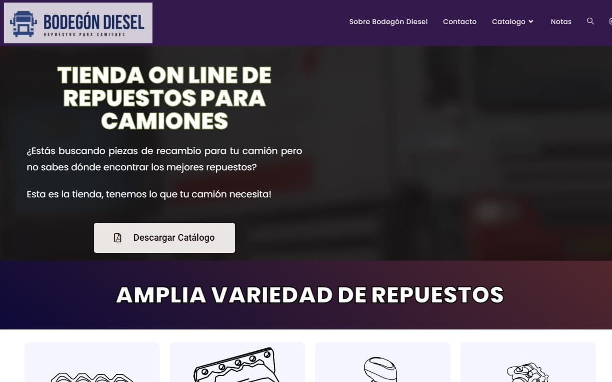 Tienda retail para venta de respuestos para camiones diesel y transporte de carga.